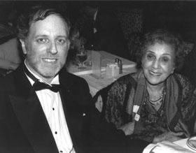 6. Frances Gershwin Godowsky (sister of George Gershwin) with Mr. Richman after the HE/NY Gershwin concert at Alice Tully Hall, Lincoln Center, 1987.