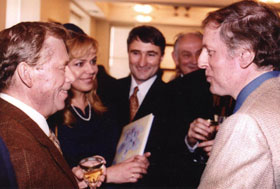 Czech President Vaclav Havel and Mrs. Havel (left) with Mr. Richman (right), at Czech United Nations AmbassadorŐs residence, NYC, 1997.